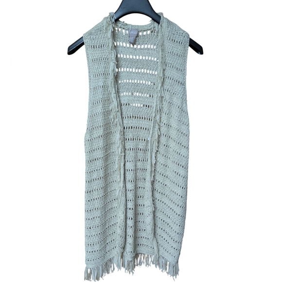 Chicos Tan Fringe Open Knit Cardigan Vest Size 2 Large - Picture 10 of 10
